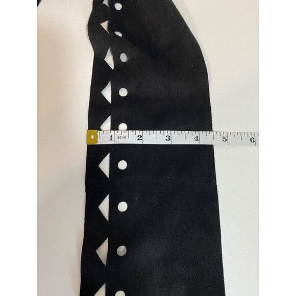 Jane & Berry Black Suede Like Scarf 4.5”x 84” Long Fringe & Cut Out Detail NWT - Picture 9 of 10